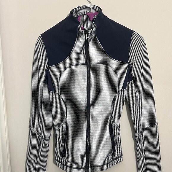 Lululemon Forme Jacket Full Zip Navy Blue & White Gingham Size 4 - Picture 1 of 16